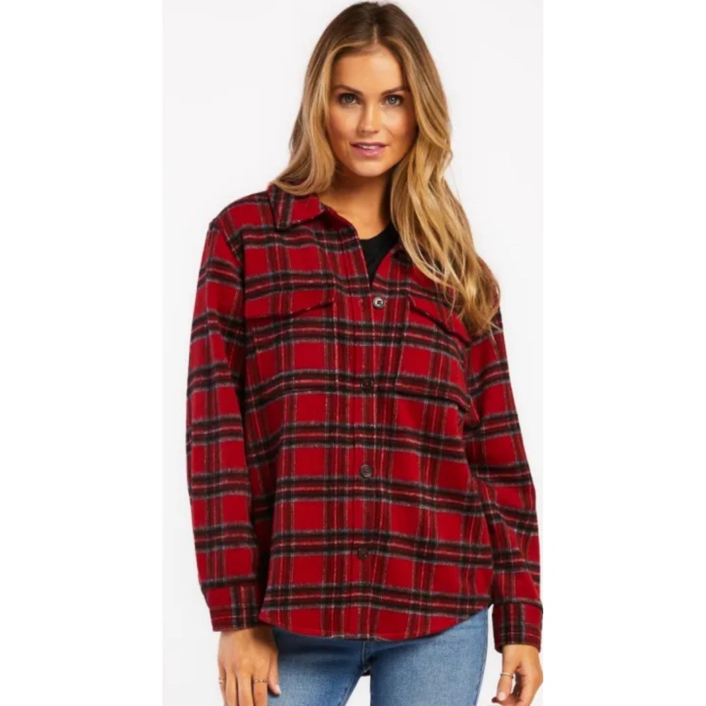 Velvet Heart Red Tartan Plaid Flannel Kellen Shacket SZ XS